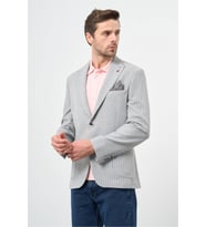 Gri Çizgili Gofreli Kırlangıç Yaka Likralı 6 Drop Slim Fit Dar Kesim Klasik Ceket 1002240111