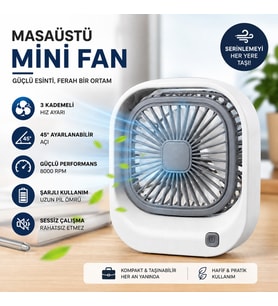 Masaüstü Mini Fan Şarjlı Sessiz Taşınabilir Fan, 3 Kademeli Hız Ayarı, 45° Ayarlanabilir Açılı Kompakt Masa Fanı, 8000 RPM Güçlü Üfleme, Ofis Laptop Çalışma Masası İçin