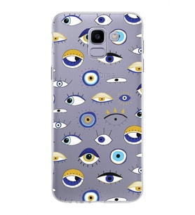 PrintiFy Samsung Galaxy J6 2018 ile Uyumlu 1mm Slim Fit Nazar Boncuğu 2 Baskılı Şeffaf  Kılıf