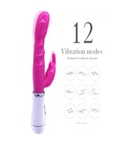 12 Farklı Titreşimli Tavşan Vibratör Çift Işlev Vibratör Mastürbatör (Pembe)