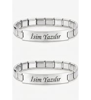 Kişiye Özel İsim Yazılı İtalyan Charm Plakalı Unisex Çelik Bileklik scb93y (Gri)