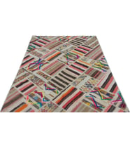Krem Halı Salon Kilimi El Dokuma Yün Bohem Stil Geometrik Desenli Dokulu Koridor Parçası
