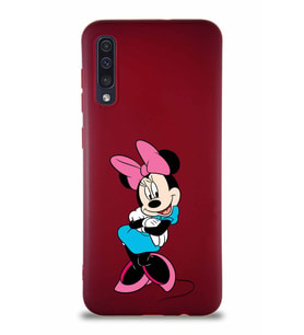 Samsung Galaxy A30S Soft Premier Kapak Minnie Mouse-D Tasarımlı Silikon Kılıf - Mürdüm (Şeffaf)