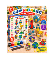 Ahşap Boyama Seti Uzay Temalı 10 MDF Figür Akrilik Boya Fırça ve Bant 3+