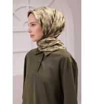 Geometrik Desen İpek Twill Eşarp 4211D01 (Haki)