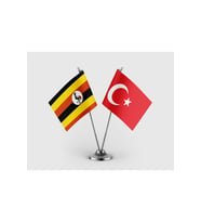 Uganda ve Türkiye Bayrağı İkili Saten Masa Bayrağı Takımı