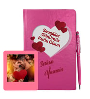 Sevgililer Gününe Özel Pembe Defter Kalem & Instagram Çerçeve Hediye Seti 4