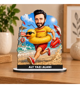 Kişiye Özel Tatilci Karikatürlü 18 cm MDF Masaüstü Biblo - Masaüstü Hediye