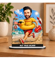 Kişiye Özel Tatilci Karikatürlü 18 cm MDF Masaüstü Biblo - Masaüstü Hediye