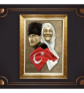 Özel Seri Paspartulu Çerçeveli Atatürk Tablo l820 (Gold)