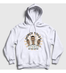 Presmono Unisex Beyaz Bop Bop Yes Yes Skibidi Toilet Kapüşonlu Sweatshirt 479817tt