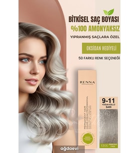 Renna AMONYAKSIZ Bitkisel Yıpranmış Saçlar İçin Saç Boyası 9-11 YOĞUN KÜLLÜ SARI 60ml