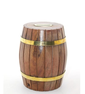 Pirinç Ahşap Fıçı Kumbara 12.5 Cm Wb535