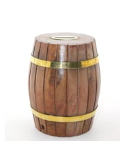 Pirinç Ahşap Fıçı Kumbara 12.5 Cm Wb535