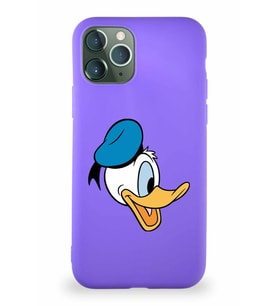 Apple iPhone 11 Pro Soft Premier Kapak Donald Duck-F Tasarımlı Silikon Kılıf - Mor (Şeffaf)
