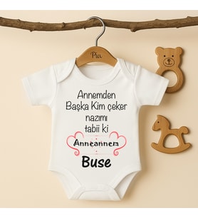 Pia Baby B27 %100 Pamuk Annemden Başka Kim Çeker Nazımı Tabii ki Anneannem Yazılı Tasarlanabilir İsme Özel Bebek Body (Ekru)