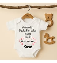 Pia Baby B27 %100 Pamuk Annemden Başka Kim Çeker Nazımı Tabii ki Anneannem Yazılı Tasarlanabilir İsme Özel Bebek Body (Ekru)