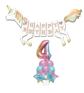 Unicorn 4 Yaş Happy Birthday Gökkuşağı