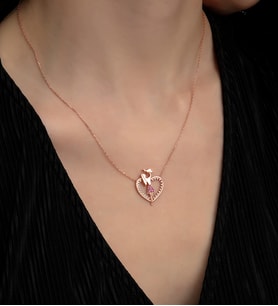 925 Ayar Gümüş Pembe Taşlı Anne Çocuk Sevgisi Kolye
