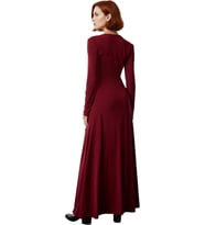 Kadın V Yaka Bodycon Kesim Uzun Kollu Maxi Boy Yırtmaç Detaylı Düz Örme Elbise Zarif Stil Kaliteli