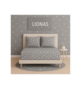 Desenli 160 x 200 cm Çift Kişilik Gri Yıldız Lastikli Çarşaf ve 2 Adet Yastık Kılıfı