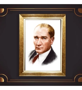 Altın Varaklı Çerçeveli Paspartulu Atatürk Tablo z4924 (Gold)