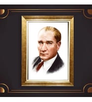 Altın Varaklı Çerçeveli Paspartulu Atatürk Tablo z4924 (Gold)