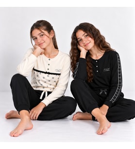 Genç Kadın Pamuklu Yakası Düğmeli Cepli Hediyelik 2 Adet 2'li Alt Üst Pijama Takımı AL507 V1, AL506 V1 BB2454