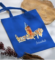 BK Gift İstanbul Tasarımlı Mavi Kumaş Bez Çanta, Baskılı Omuz Çantası, Alışveriş Çantası, Arkadaşa Hediye-3