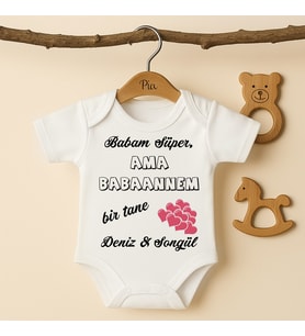 Pia Baby B25 %100 Pamuk Babam Süper Ama Babaannem Bir Tane Yazılı İsme Özel Bebek Body (Ekru)