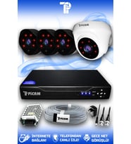 PICAM 4 Kameralı Uzay 1 İç Kamera Set HDD'siz Full HD Gece Görüşlü Güvenlik Kamerası Sistemi