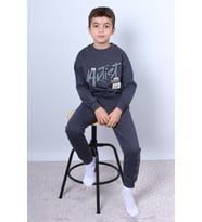 ERKEK ÇOCUK EŞOFMAN TAKIMI KABARTMA ARTİST BASKILI RİBANALI F1 (Füme)