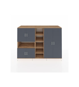 Kronos Dolap 13 Raflı 6 Kapaklı 220x59x163 Çam-Antrasit/Çam