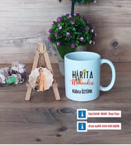Harita Mühendisi Kupa Bardak Beyaz ve Fotoğraflı Ahşap Anahtarlık Hediye (Model 1)