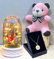 Premium Hediye Seti Özel Tasarım Kolye, Peluş Anahtarlık ve Led Işıklı Fanus (Model 8)