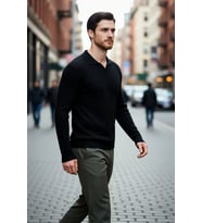 Erkek Ekru Fitted Polo Yaka Uzun Kollu İnce Triko Kazak Basic Şık Günlük Kombinler İçin İdeal