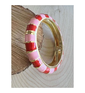 GOLD RENK KIRMIZI-PEMBE ÇİZGİ DESENLİ VİP KELEPÇE 18 CM ACR6628