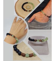 Prehnit (Prinayt) & Oniks Taşı 8mm Unisex Tasarım Bileklik Hawaii Model (53076)
