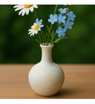 Dekoratif İnce Boyunlu Vazo - 3D Baskı Minimalist Tasarım Çiçeklik (Tatlı Beyaz)