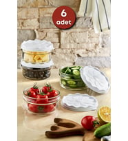 Adet Beyaz Plastik Kapaklı Kahvaltılık Cam Kase- Kahvaltılık Saklama Kabı 415 cc