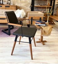 Ntconcept Vitra Sandalye Kollu Tel Ahşap Sandalye (Siyah - Ceviz)