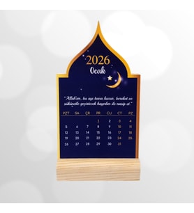 2026 Gece Hilal Cami Takvimi Ahşap Ayaklı Gece Hilal Cami Temalı Özel Tasarım Takvim (Çok Renkli)