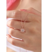 925 Ayar Gümüş Zincirli Rose Kaplama Zirkon Taşlı Güneş Model Kolye
