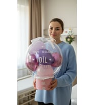 YENİ DOĞAN KIZ BEBEK HEDİYE İSME ÖZEL BALON KUTUSU (Pembe)