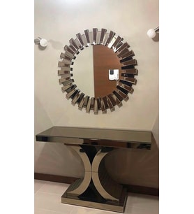 Dresuar 13685 GÜNEŞ SANEL Model Kayın Torna Cam Ayna Kaplam Yuvarlak ayna El yapı (Füme)