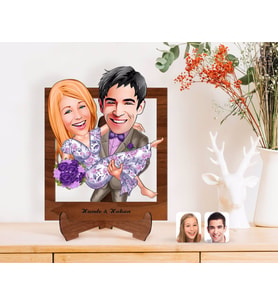 BK Gift Kişiye Özel Sevgililer Karikatürlü Ahşap Standlı 3D Biblo-56 (Beyaz)