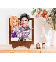 BK Gift Kişiye Özel Sevgililer Karikatürlü Ahşap Standlı 3D Biblo-56 (Beyaz)