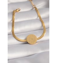 316L Çelik Gold Renk İtalyan Zincir Model İşlemeli Madalyon Figür Kadın Bilekl - SSSSSS6676-6