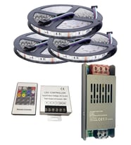 15 Metre 12V 60 Ledli RGB İç Mekan Şerit Led 16,5A Slim Trafo 36 A RF Led Kontrol Üniteli Set