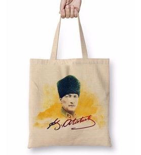 Mustafa Kemal Atatürk Bez Çanta Uzun Saplı